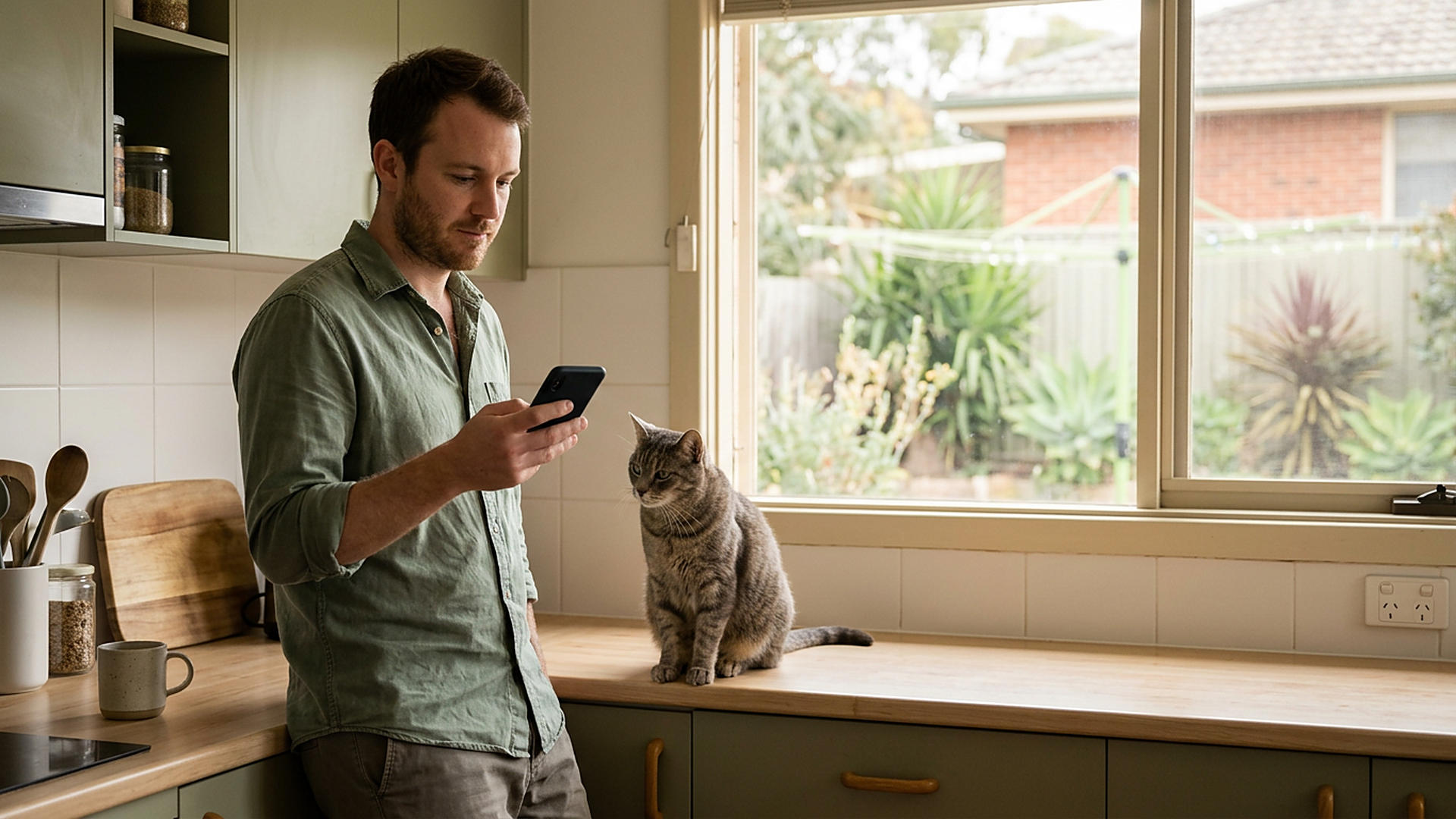A cat owner noting a weight reading on their phone at home